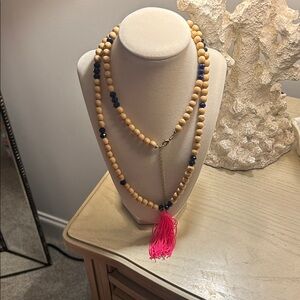 Pink and Blue Beaded Necklace with Tassel